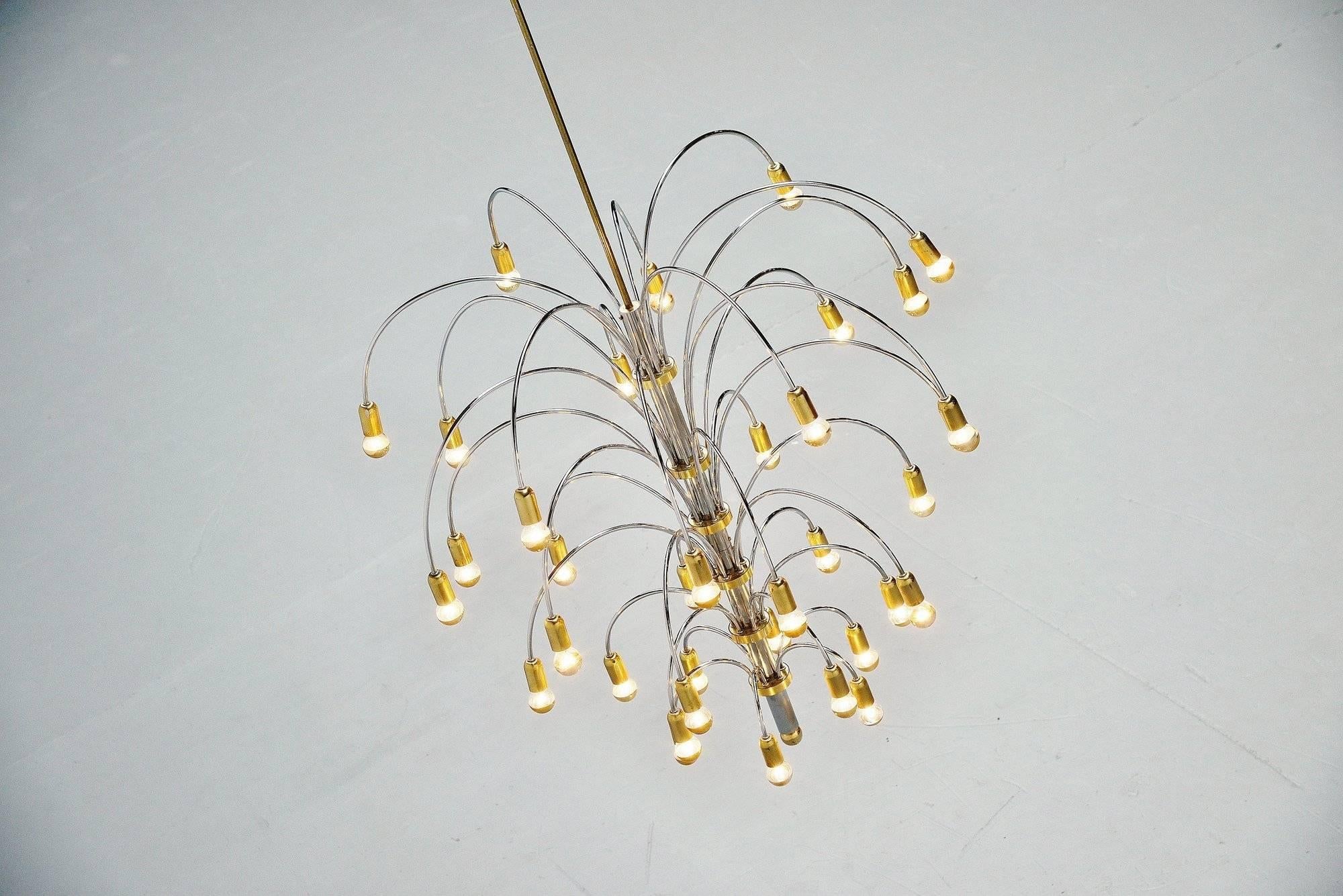 Metal Extra Large Chandelier in Chrome and Brass, Italy, 1970