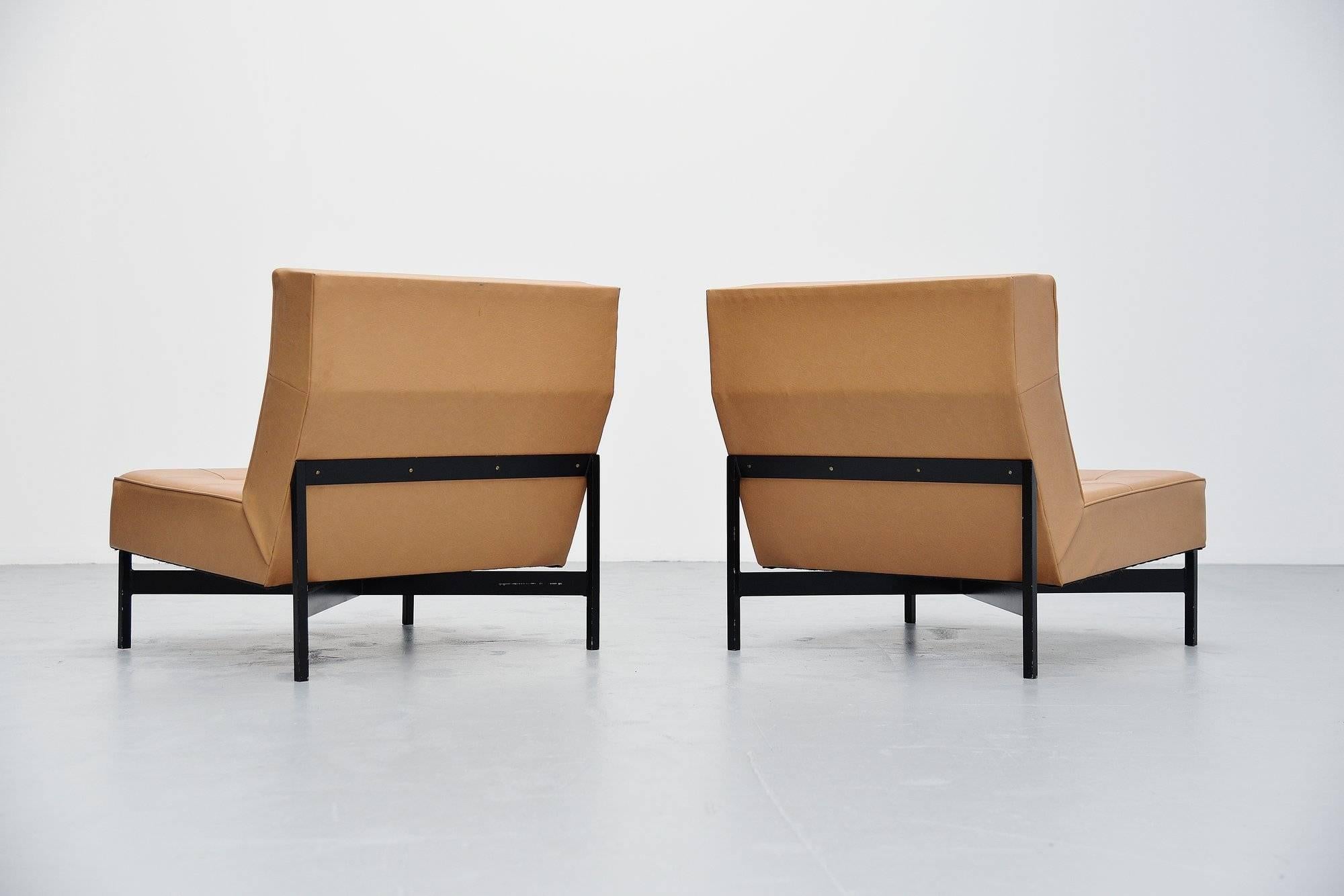 Cold-Painted Wim Den Boon Modernist Lounge Chairs, Holland, 1965