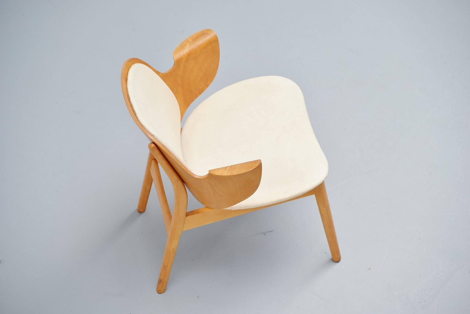 Scandinavian Modern Hans Olsen Birch Plywood Lounge Chair Bramin Denmark, 1950