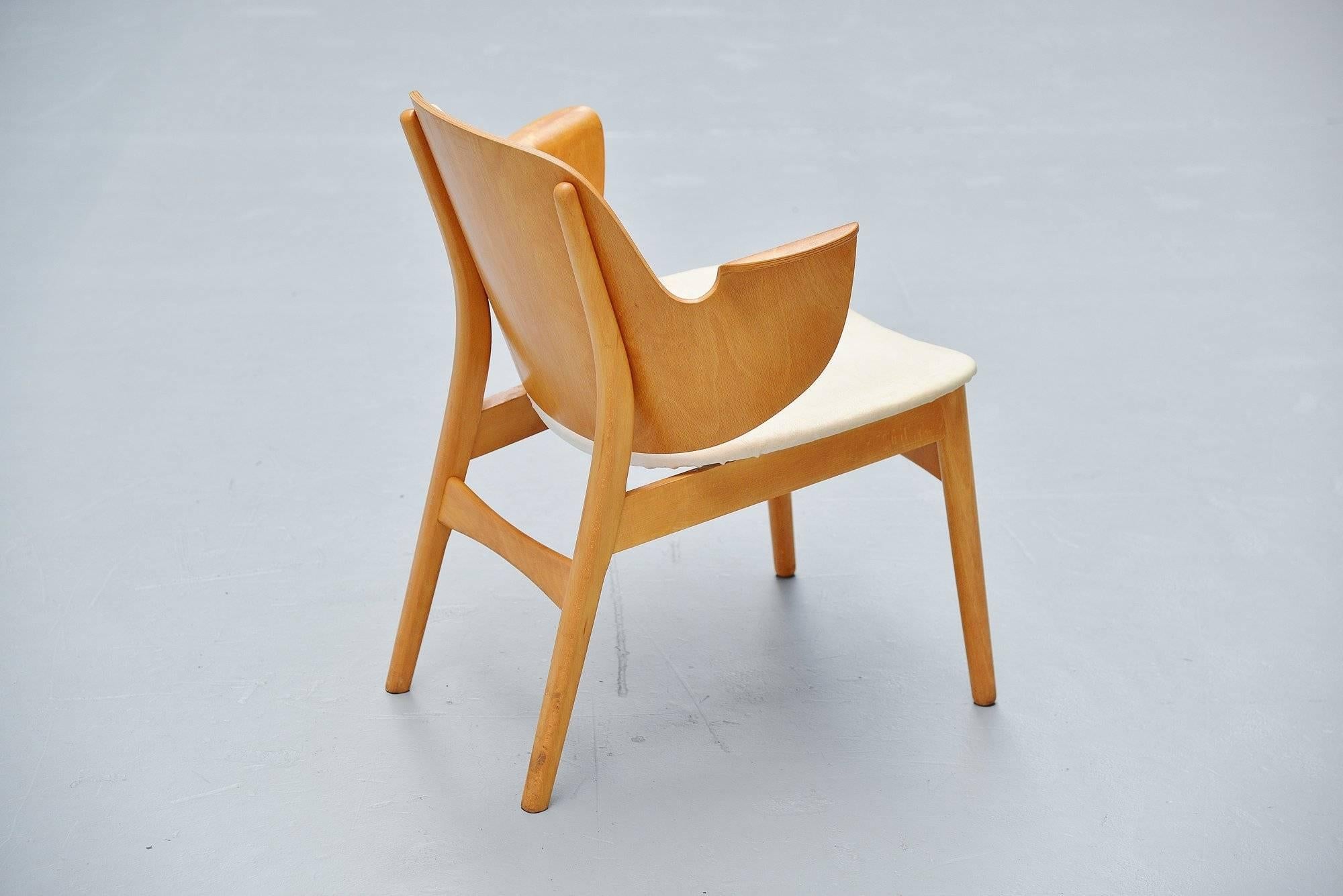 Mid-20th Century Hans Olsen Birch Plywood Lounge Chair Bramin Denmark, 1950
