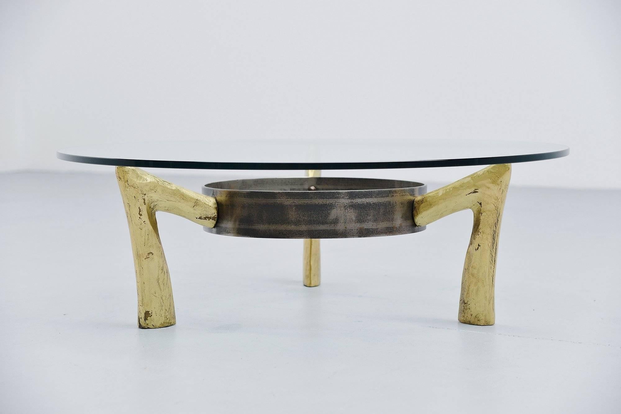 Belgian Bronze and Iron Brutalist Coffee Table, Belgium, 1970