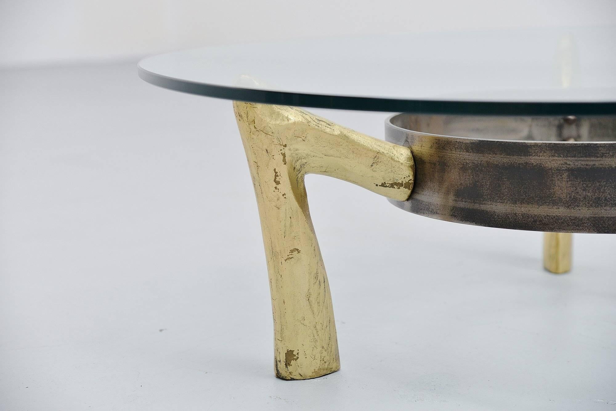 Bronze and Iron Brutalist Coffee Table, Belgium, 1970 In Excellent Condition In Roosendaal, Noord Brabant