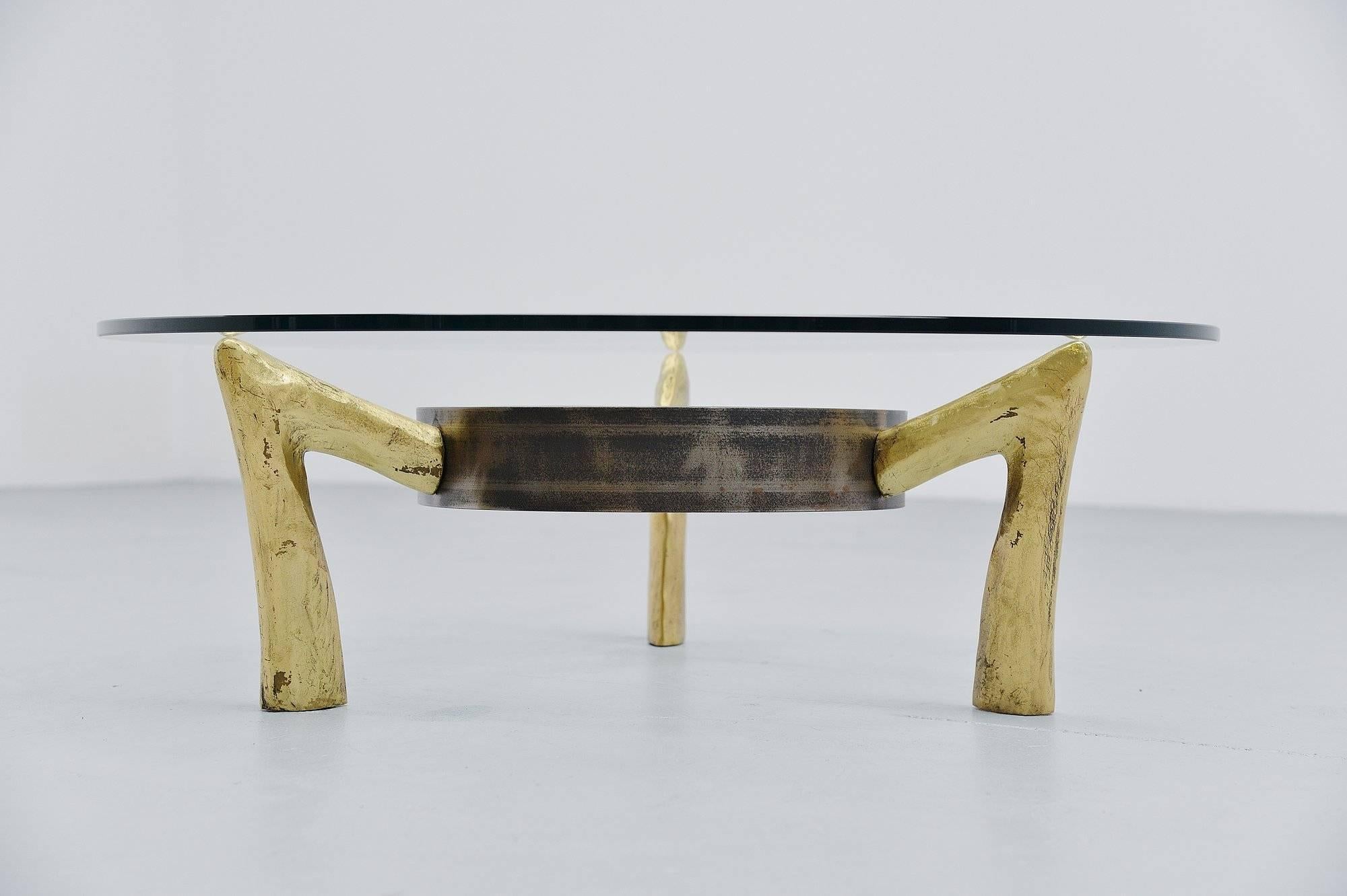 Late 20th Century Bronze and Iron Brutalist Coffee Table, Belgium, 1970