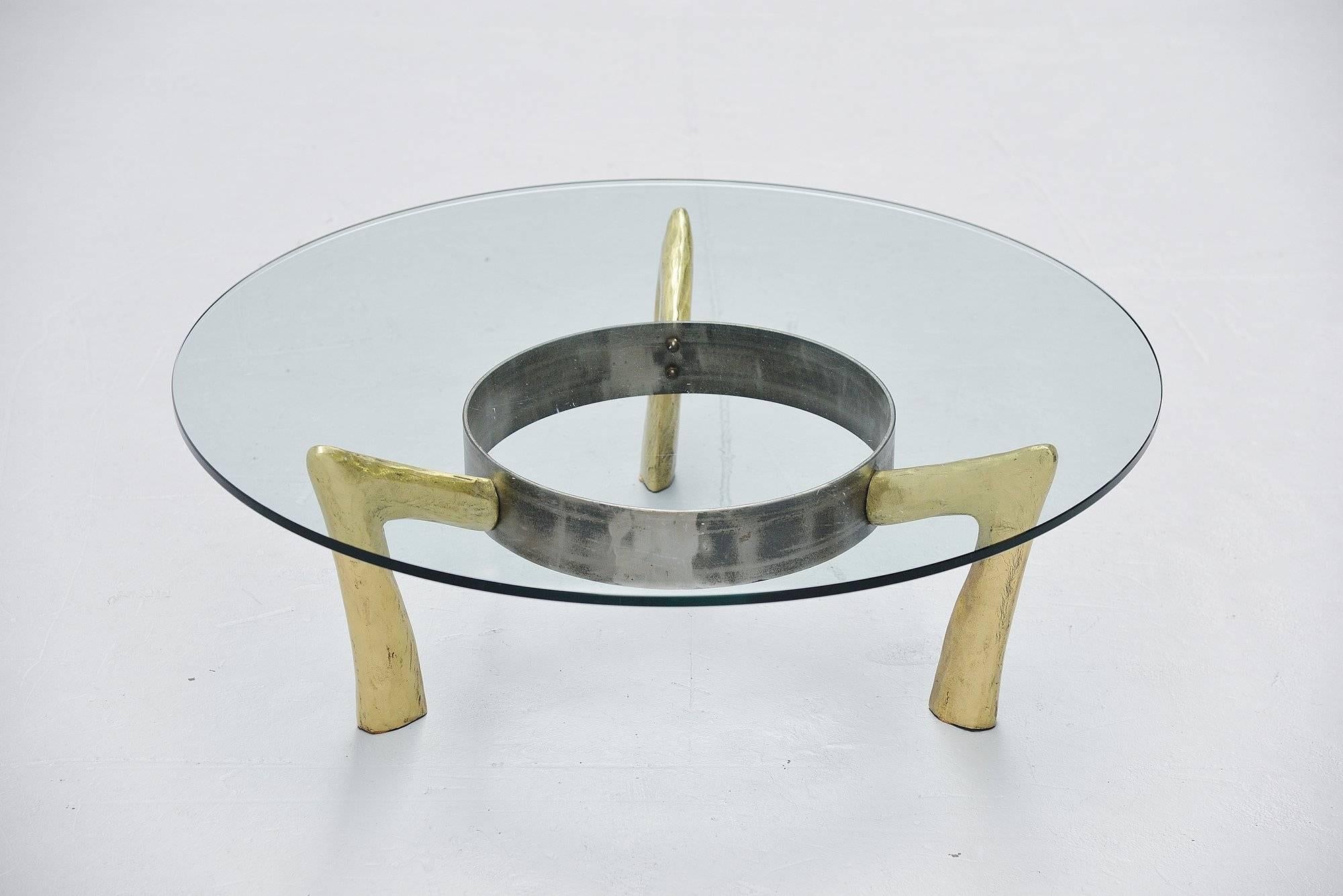 Bronze and Iron Brutalist Coffee Table, Belgium, 1970 2