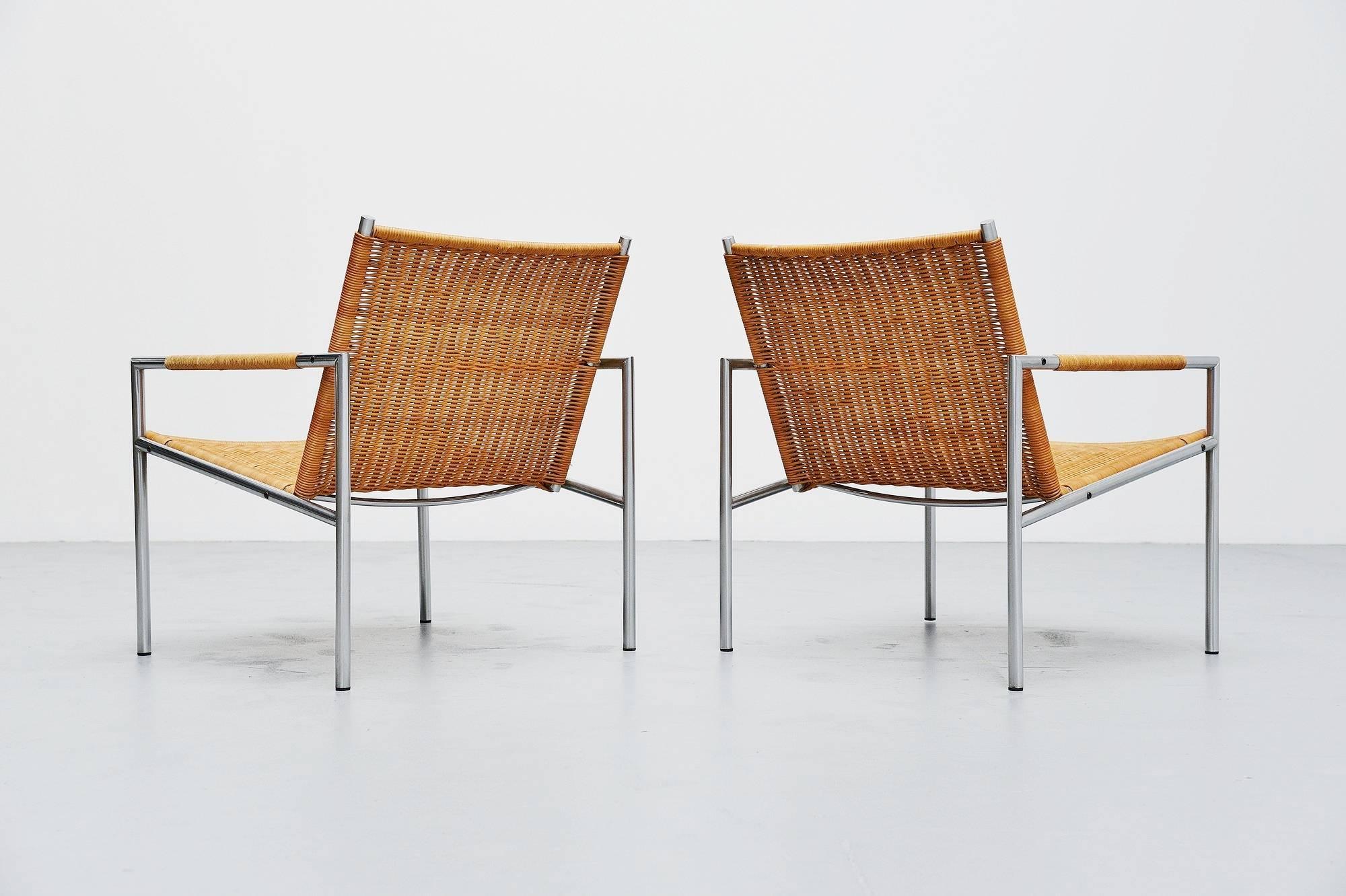 Mid-Century Modern Martin Visser SZ01 Easy Chairs Cane for 't Spectrum, 1965