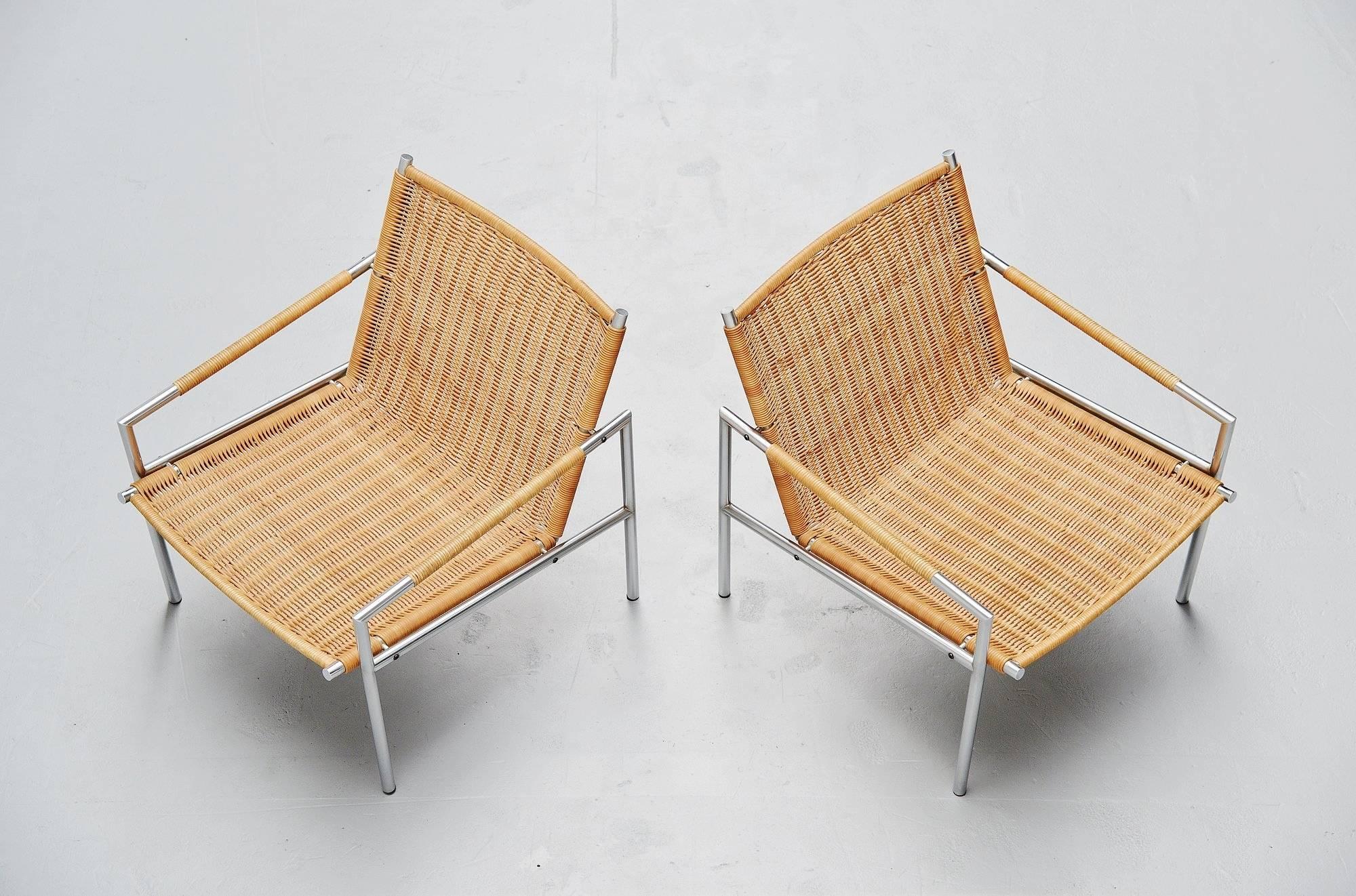 Dutch Martin Visser SZ01 Easy Chairs Cane for 't Spectrum, 1965