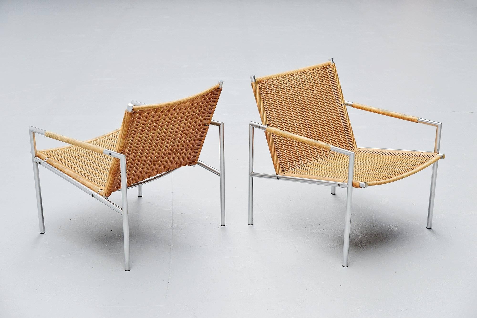 Martin Visser SZ01 Easy Chairs Cane for 't Spectrum, 1965 In Excellent Condition In Roosendaal, Noord Brabant