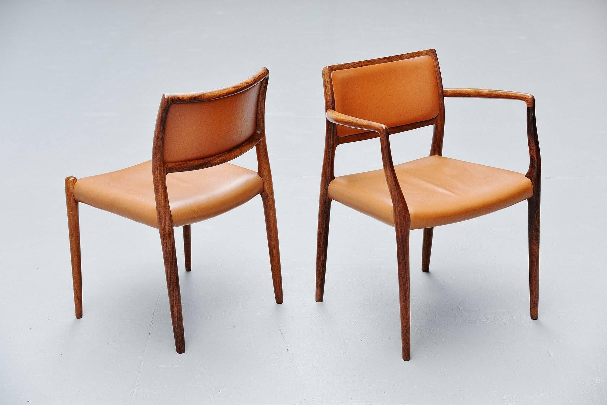 Leather Niels Møller Dining Chairs Model 80 Rosewood, Denmark, 1966