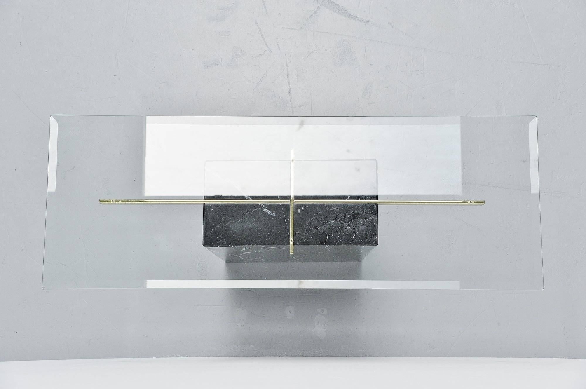 Brass Artedi Console Table in Black Marble, Italy, 1970