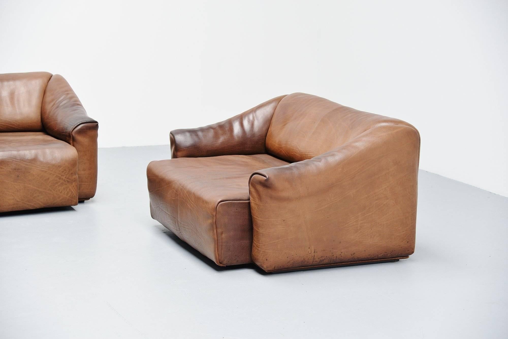 Leather De Sede DS47 Sofa Two-Seat Pair, Switzerland, 1970