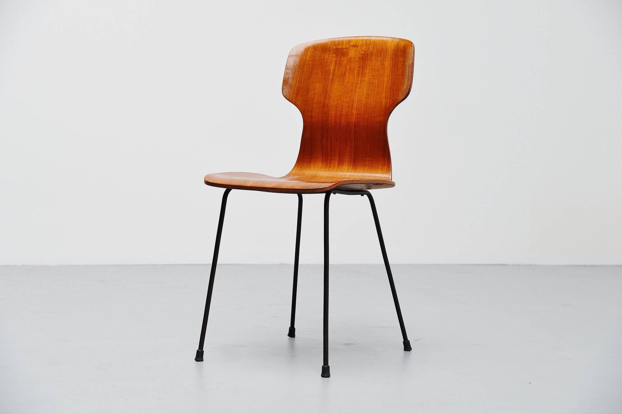 Cold-Painted Carlo Ratti Side Chair in Plywood by Legni Curva, Italy, 1950