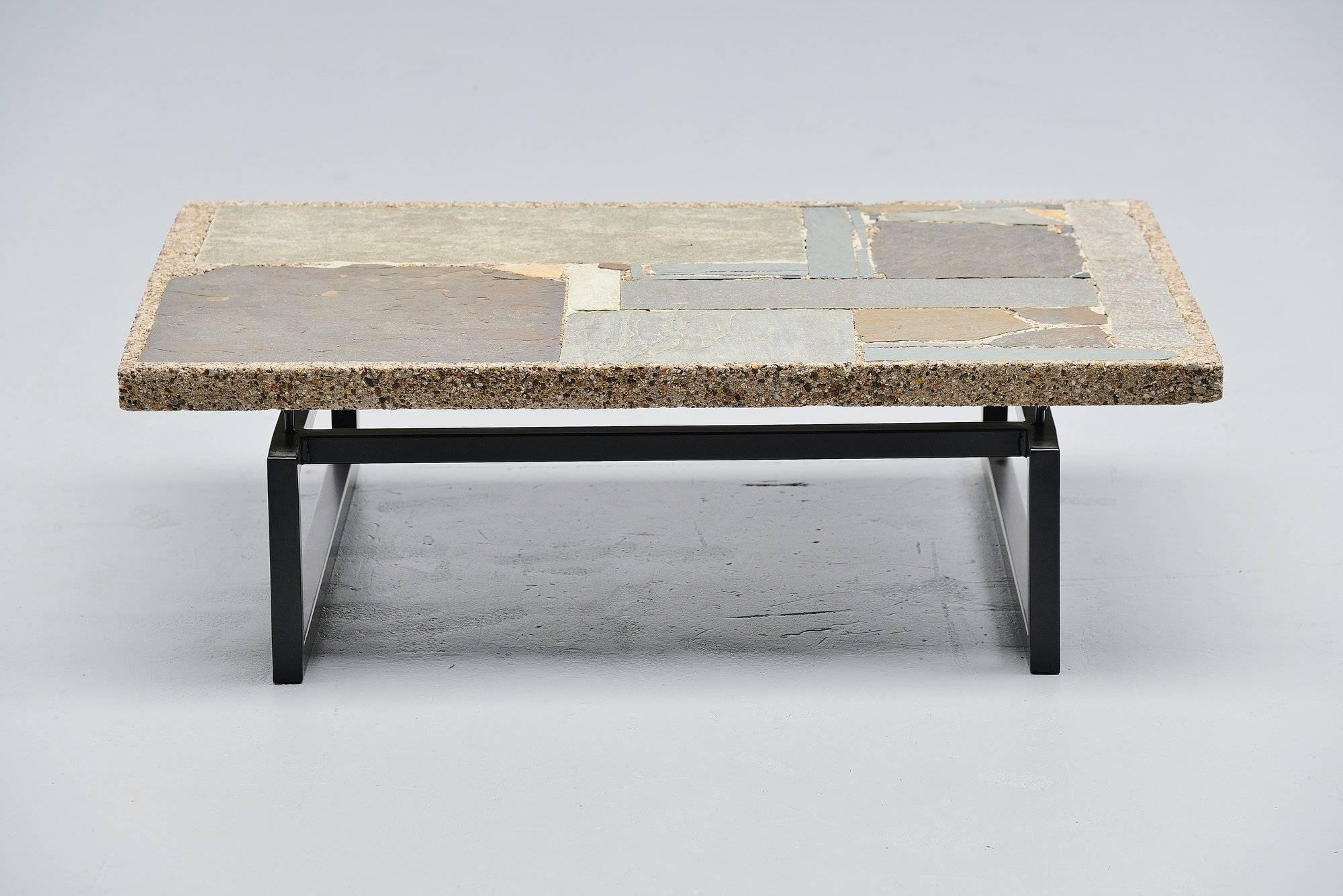 Very nice sober and early example of a Paul Kingma coffee table. Paul Kingma was well known for his architectural tables that pay a tribute to the riches of Nature by travelling extensively in search of rare materials, whether raw or industrially