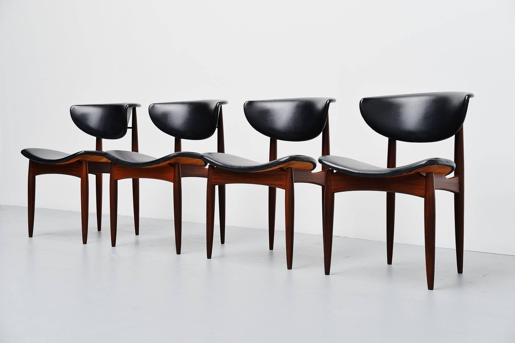 Scandinavian Modern Danish Dining Chairs in Teak and Faux Leather, Denmark, 1960
