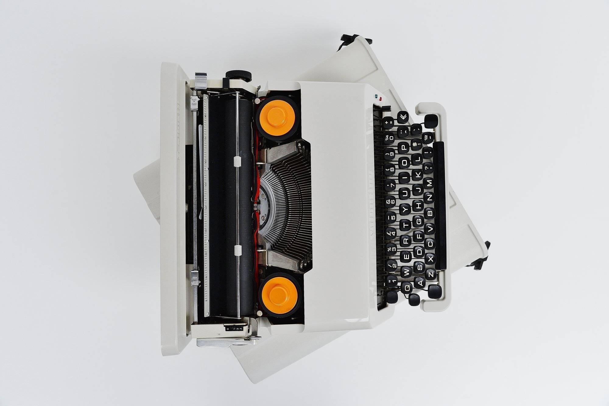 Early and rare grey edition of the famous 'Valentine' typewriter designed by Ettore Sottsass Jr. and manufactured by Olivetti, Italy 1969. This first edition was produced in Barcelona, the second edition was manufactured in Mexico. The Valentine