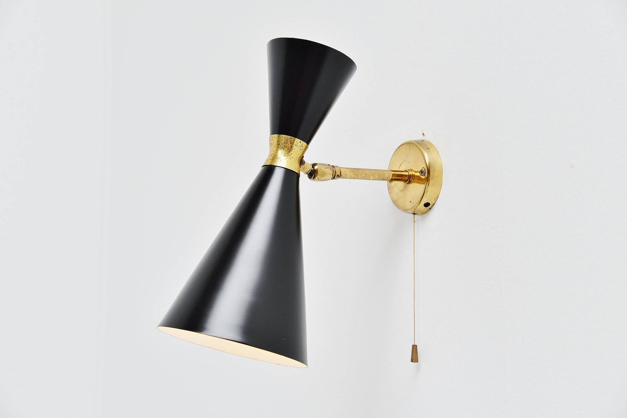 Cold-Painted Stilnovo Diabolo Sconces Black and Brass, Italy, 1950