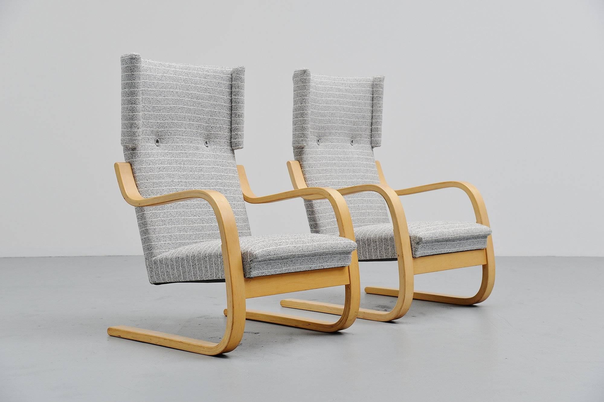 Scandinavian Modern Alvar Aalto 401 Wingback Chairs Artek, Finland, 1970