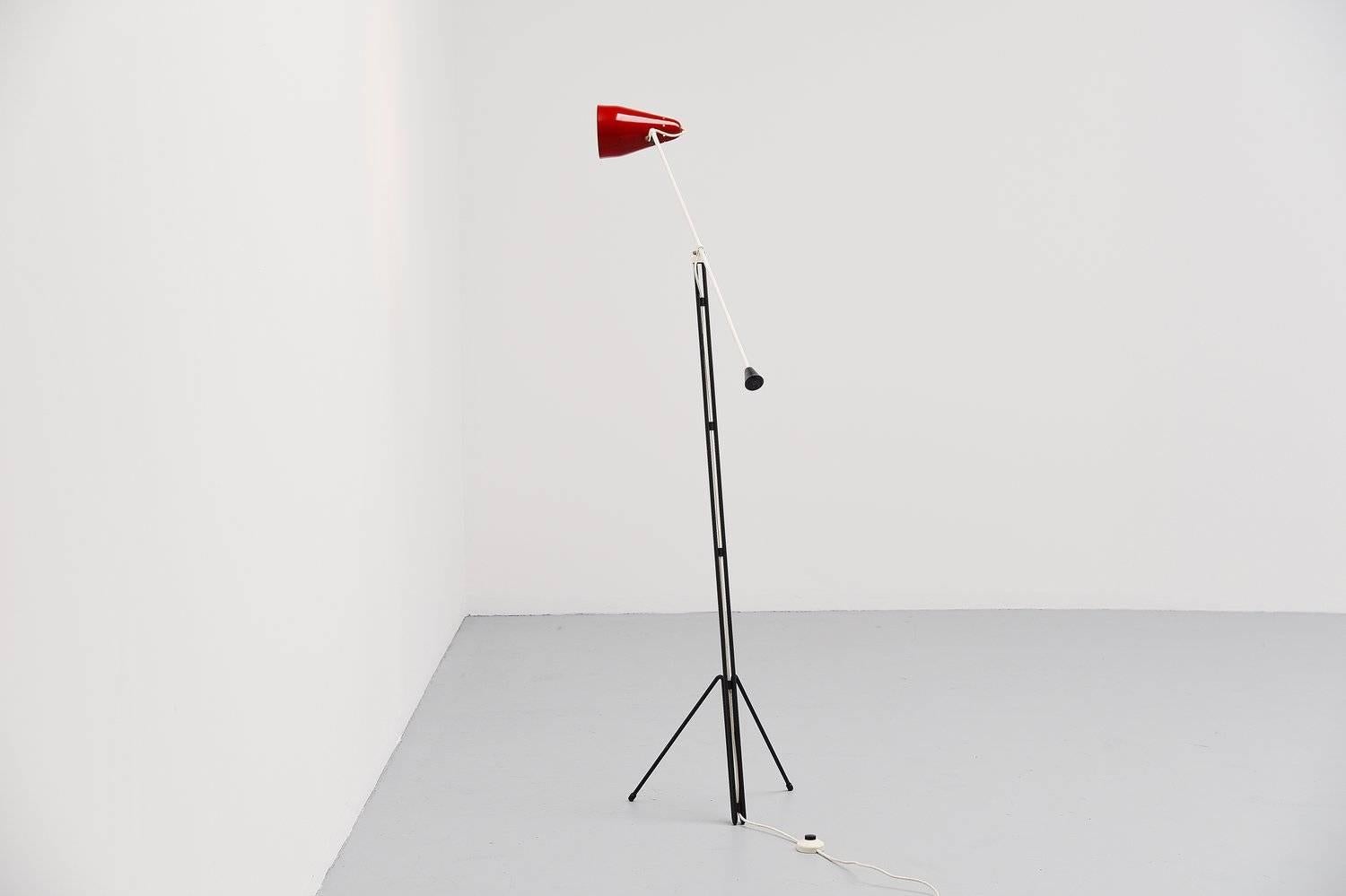 Cold-Painted Wim Rietveld 6320 Floor Lamp, Gispen Culemborg 1953 For Sale