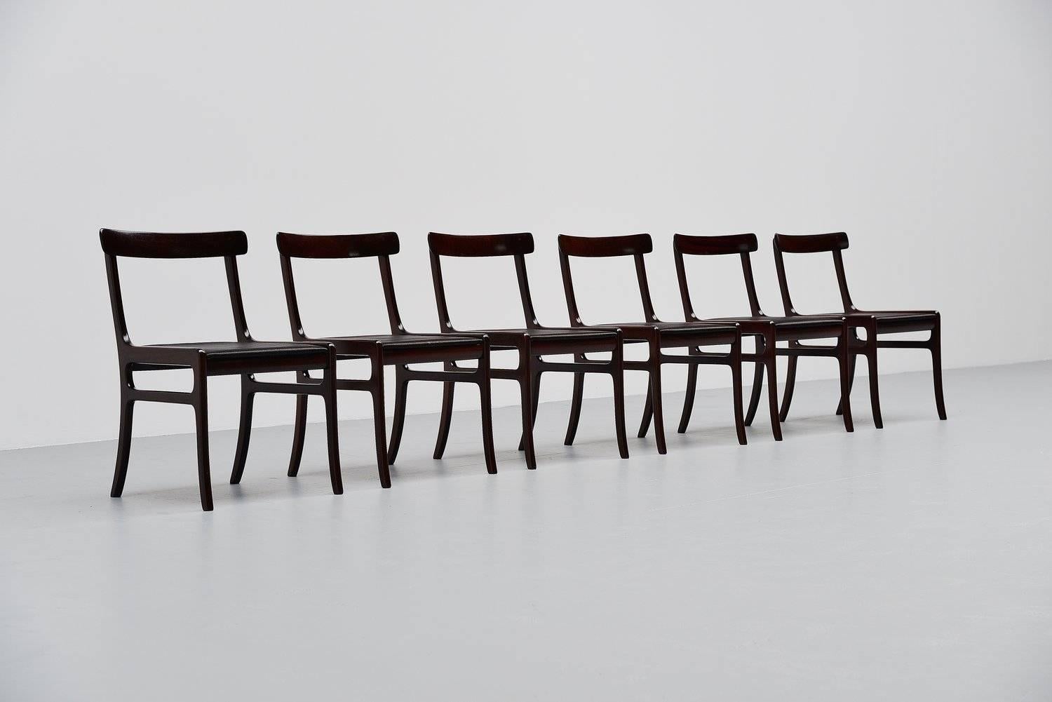 Scandinavian Modern Ole Wanscher Rungstedlund chairs in Mahogany Denmark 1950