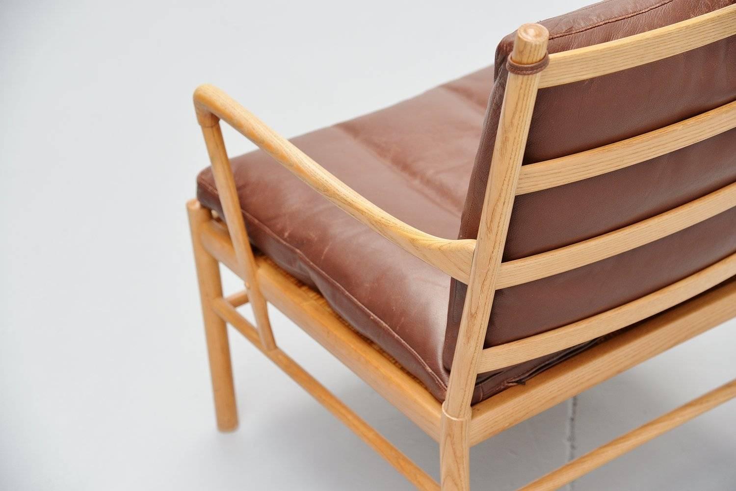 Leather Ole Wanscher Colonial chair in oak P Jeppesen Denmark 1959
