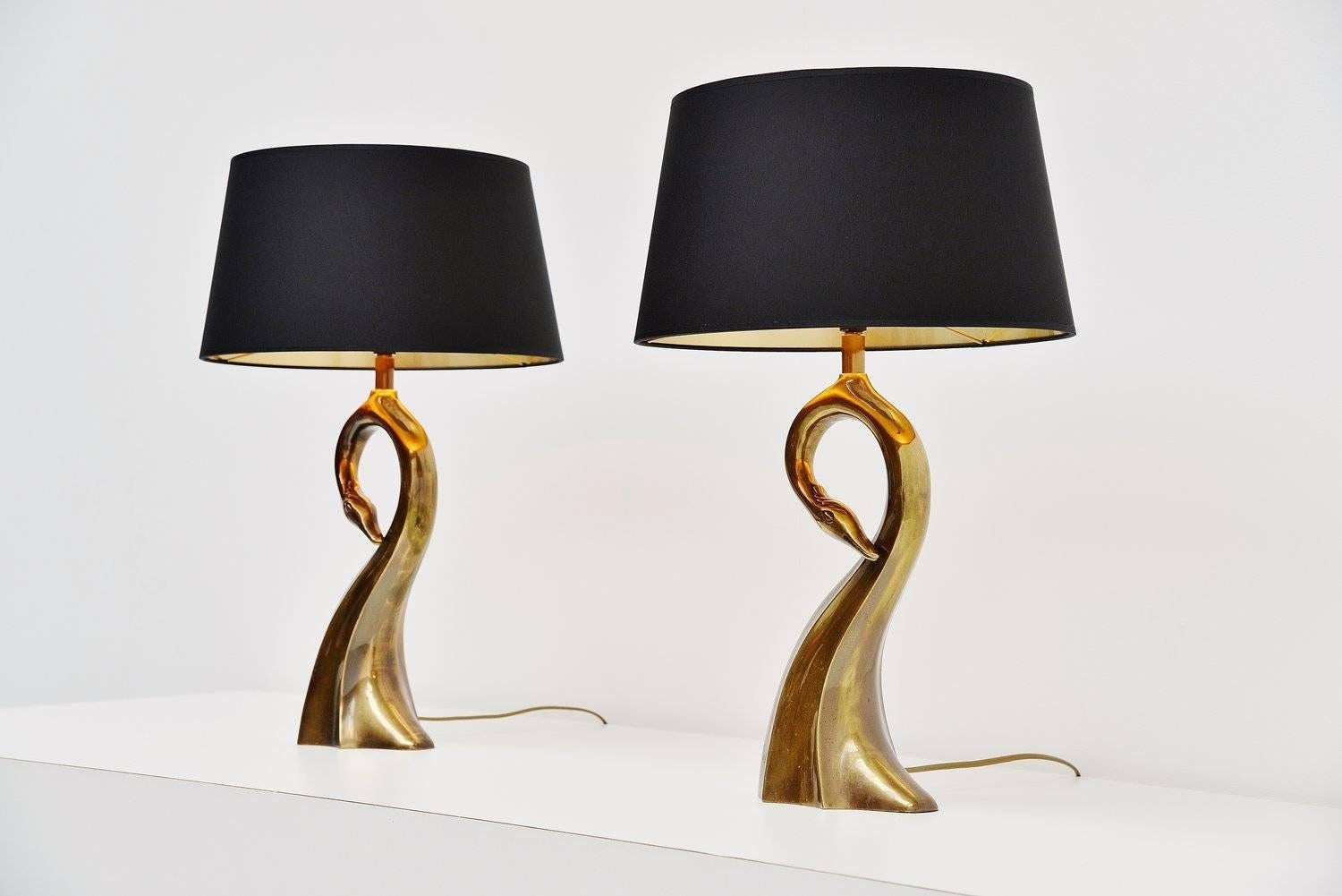 Mid-Century Modern Brass swan shaped table lamps Belgium 1970