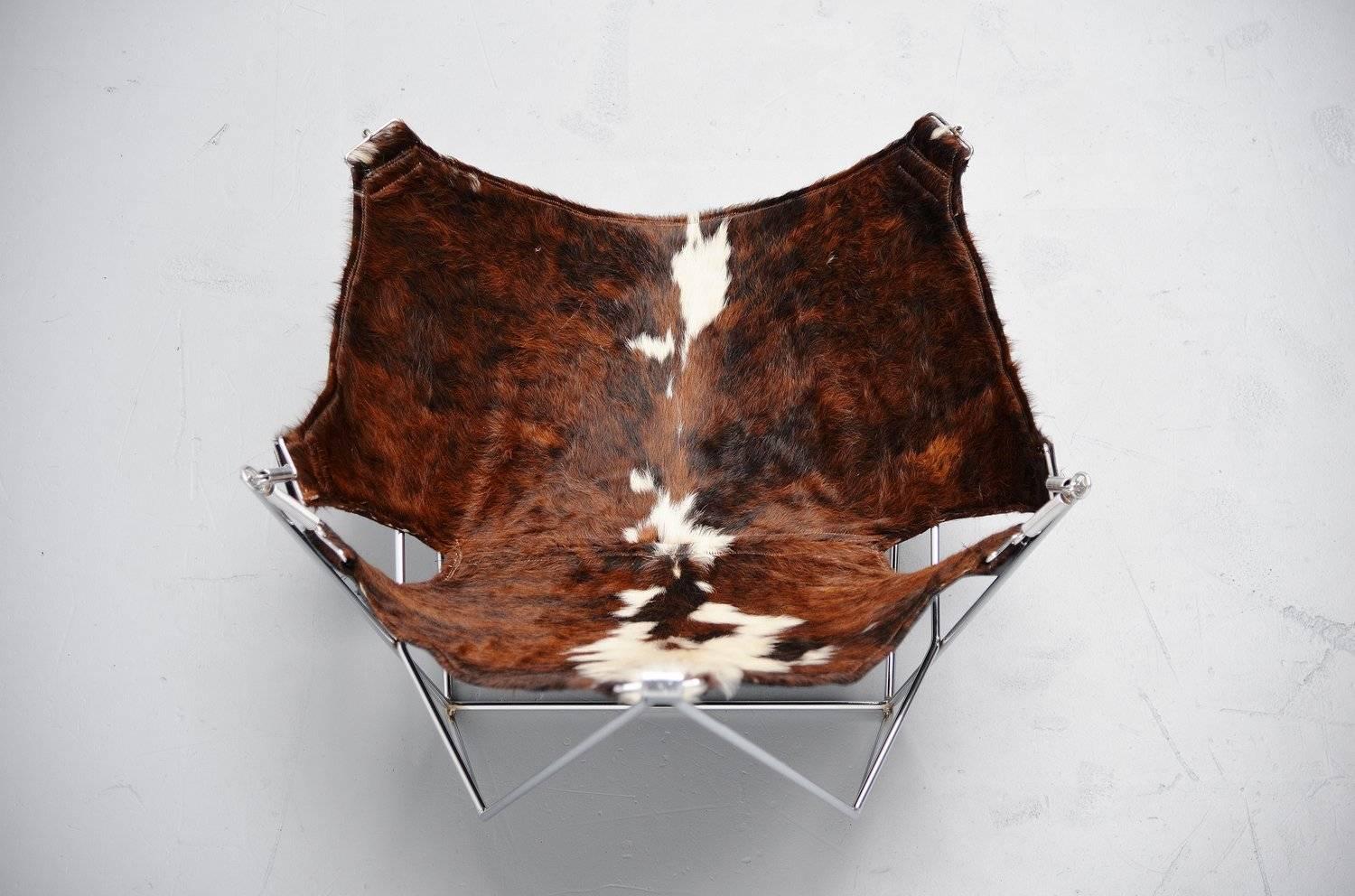 Plated Odile Mir Sculptural Lounge Chair with Cowskin Seat, France, 1960