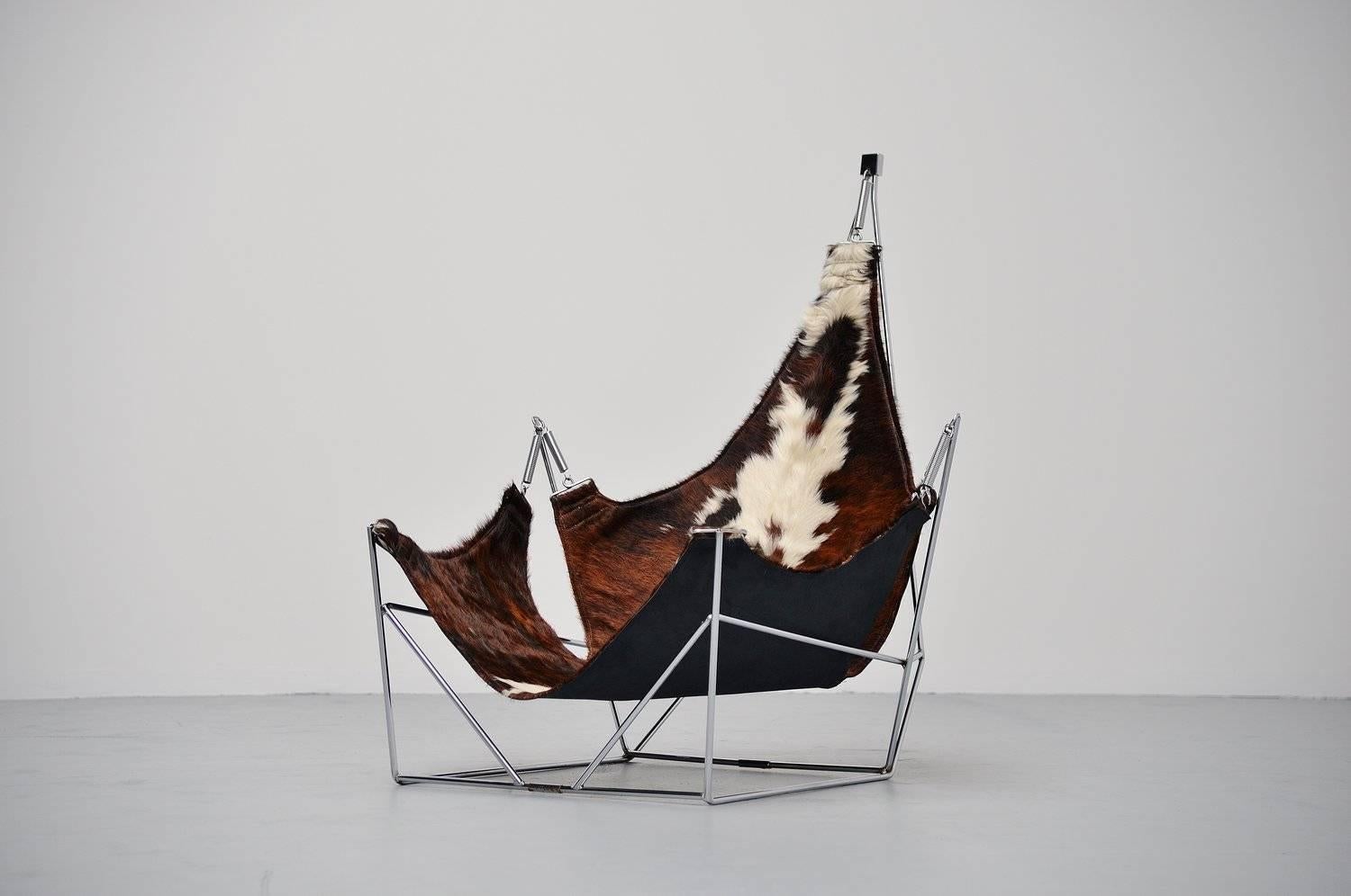 Mid-Century Modern Odile Mir Sculptural Lounge Chair with Cowskin Seat, France, 1960