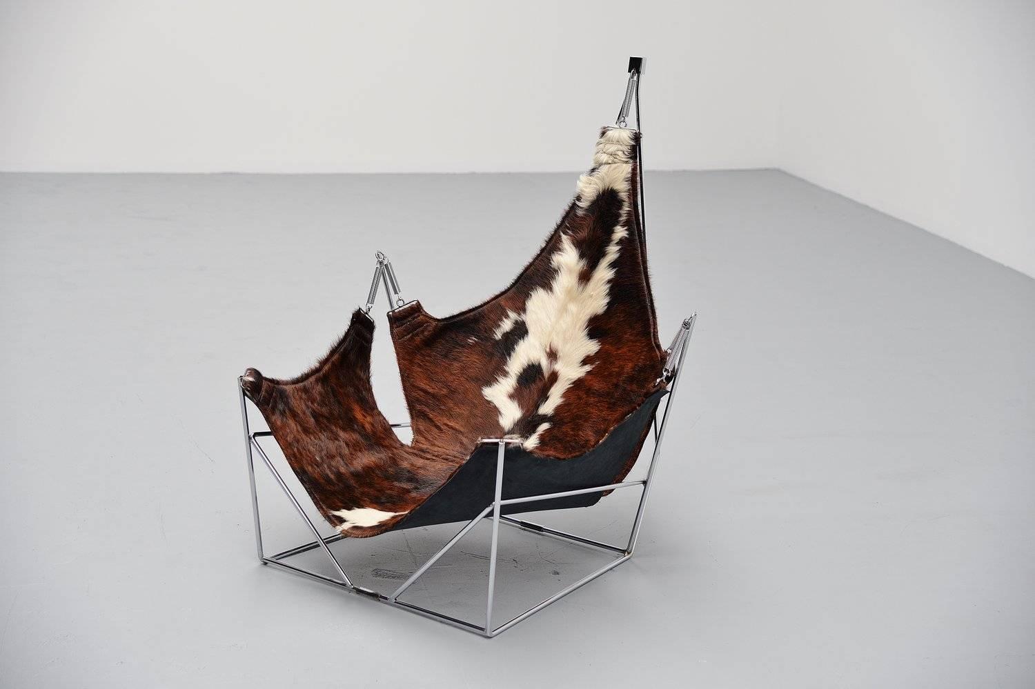 Odile Mir Sculptural Lounge Chair with Cowskin Seat, France, 1960 1