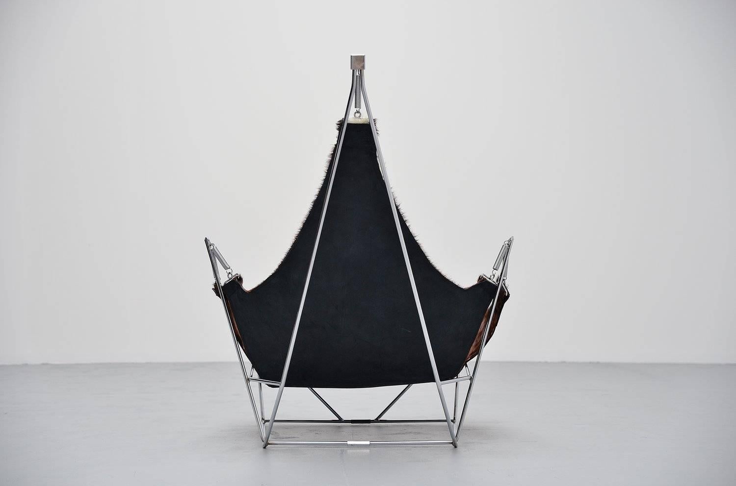 Mid-20th Century Odile Mir Sculptural Lounge Chair with Cowskin Seat, France, 1960