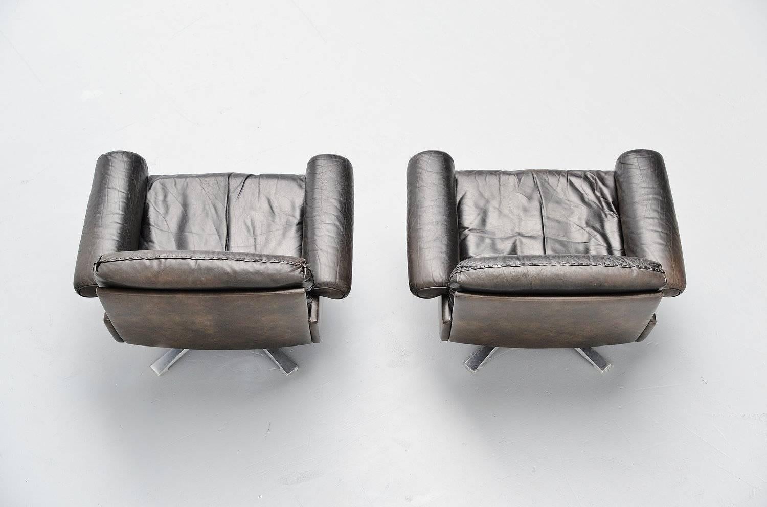 Plated De Sede DS31 Pair of Lounge Chairs, Switzerland, 1970