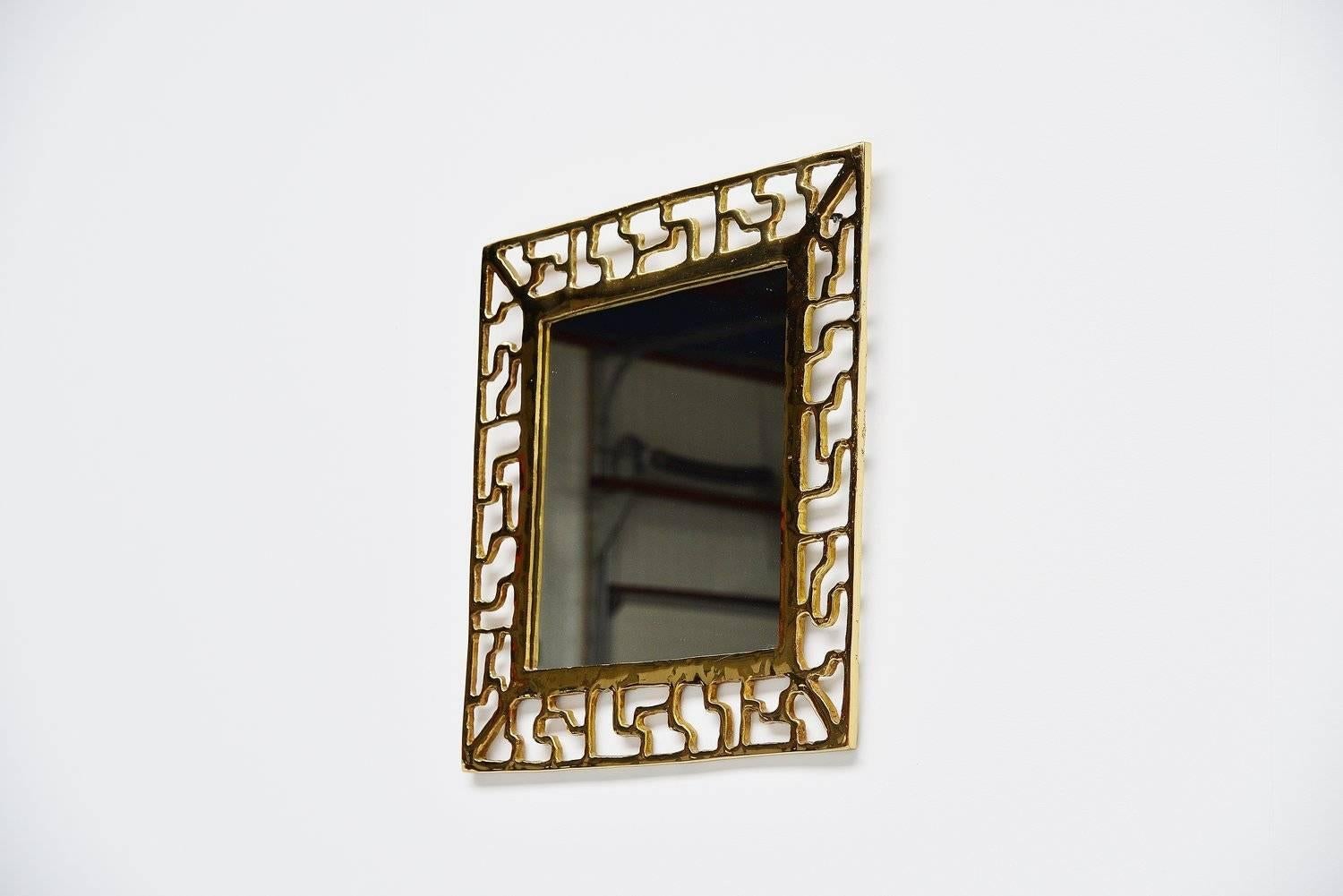 Spanish David Marshall Bronze Brutalist Mirror, Spain, 1970