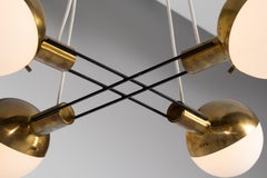 Stilnovo chandelier brass glass globes Italy 1960