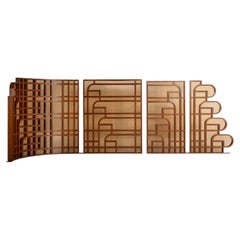 Unique room divider set in walnut and glass Italy 1970