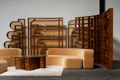 Unique room divider set in walnut and glass Italy 1970