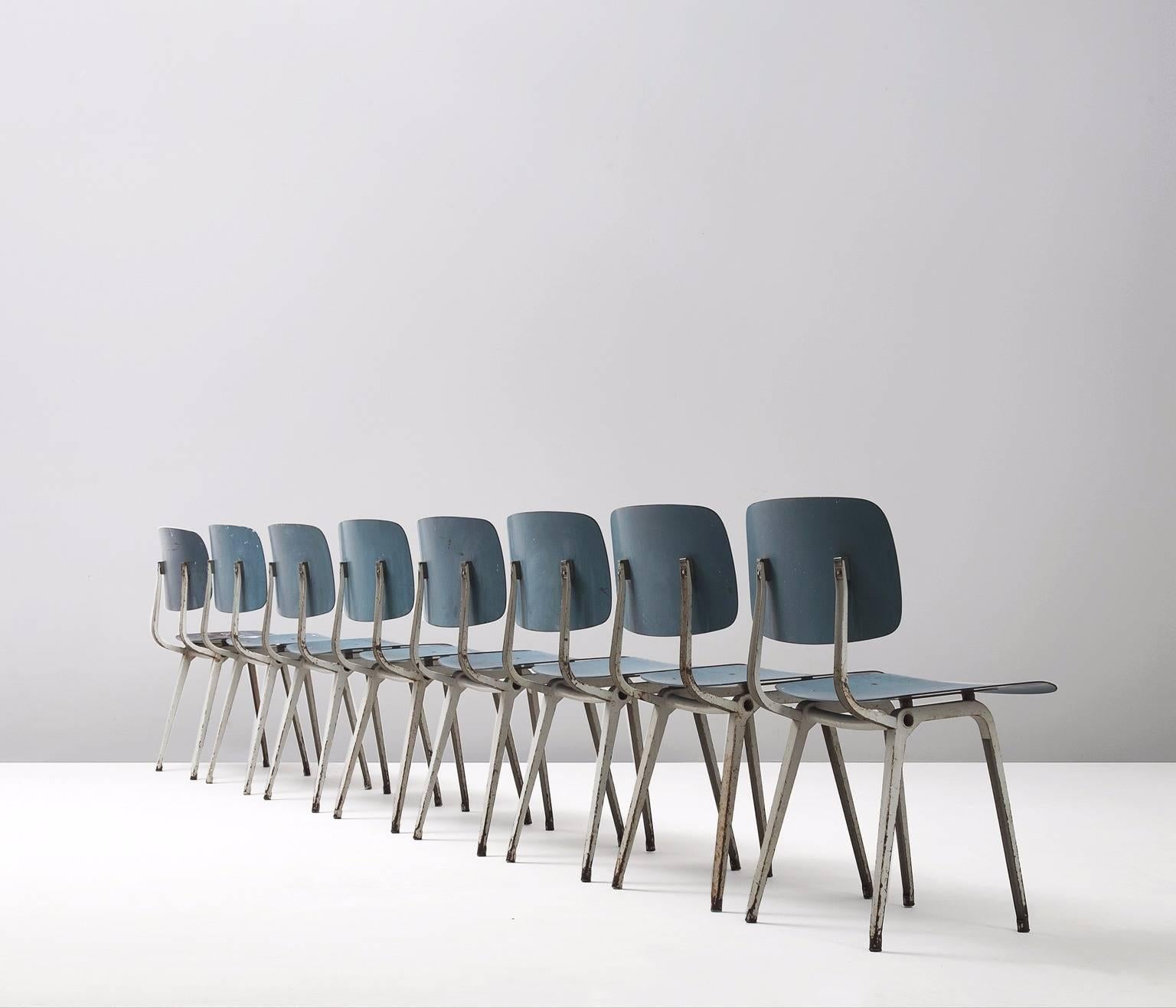 Dutch Friso Kramer Set of Eight Revolt Chairs