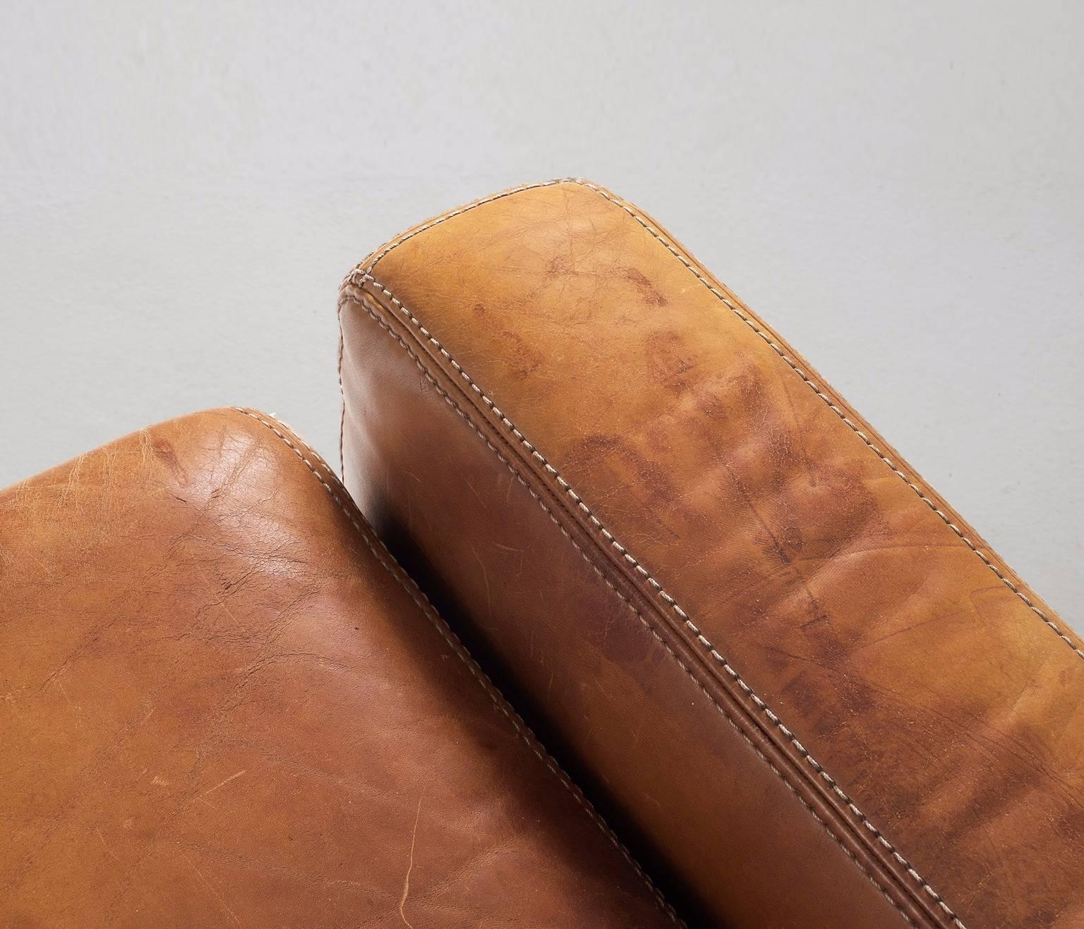 Pair of Cognac Leather Lounge Chairs  1