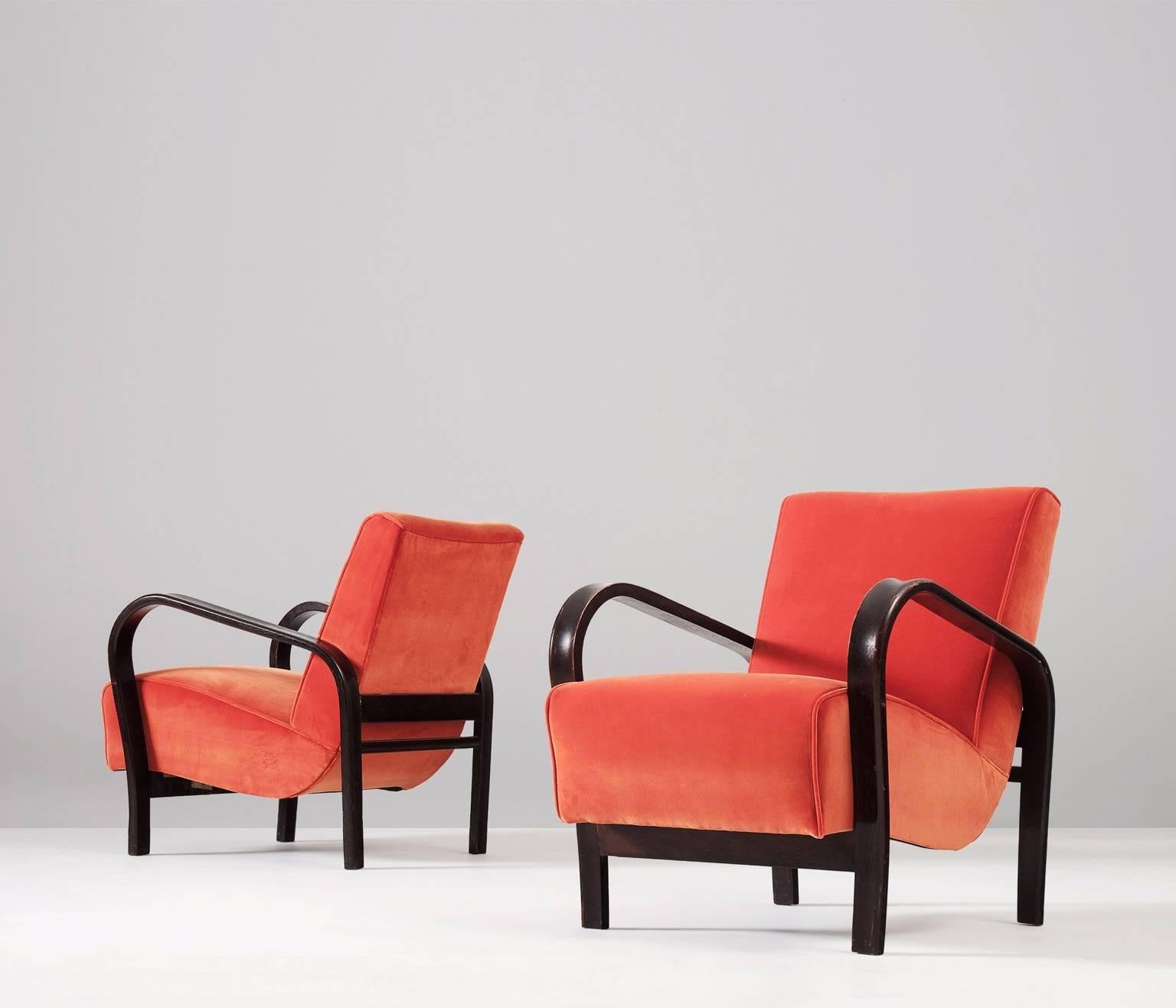 Modern Jindrich Halabala Pair of Reupholsterd Armchairs