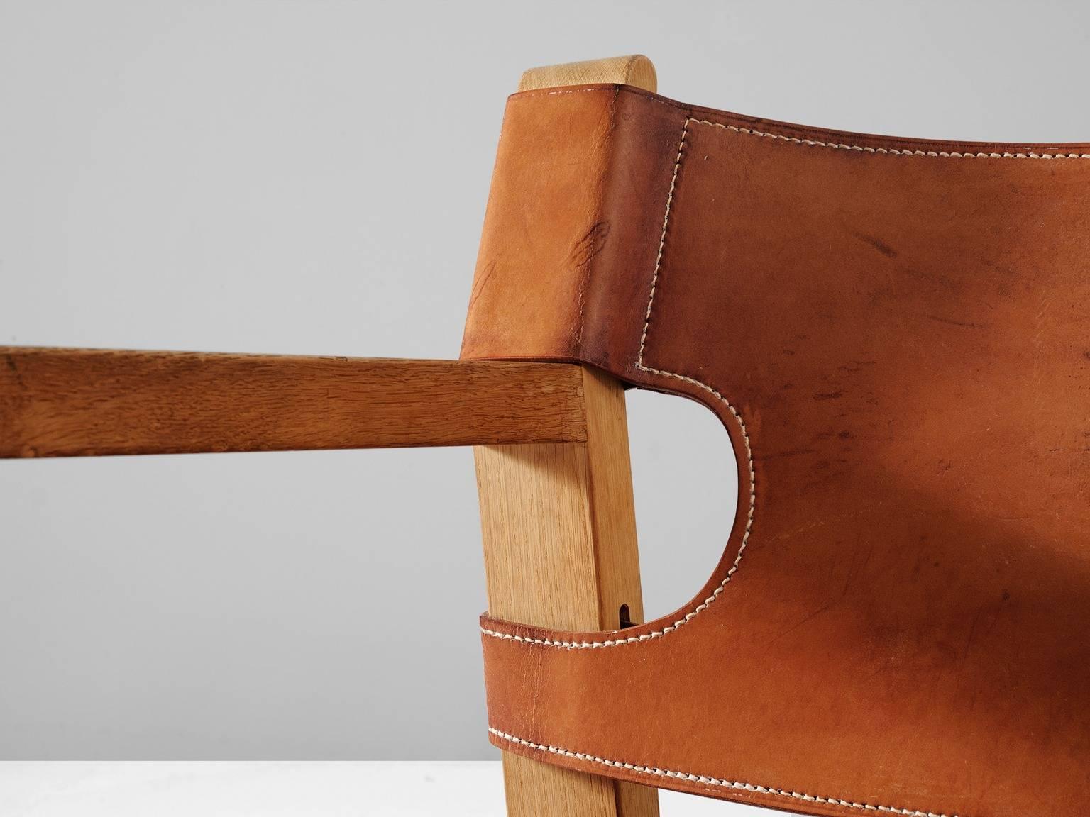 Børge Mogensen 'Spanish Chairs' in Solid Oak and Cognac Leather  In Good Condition In Waalwijk, NL