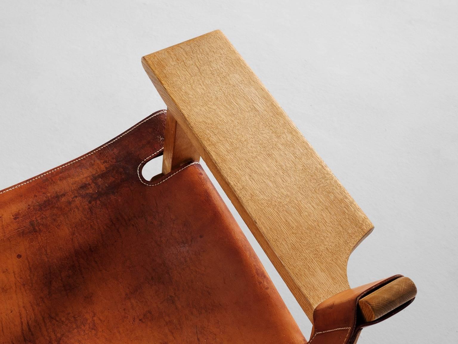 Børge Mogensen 'Spanish Chairs' in Solid Oak and Cognac Leather  1