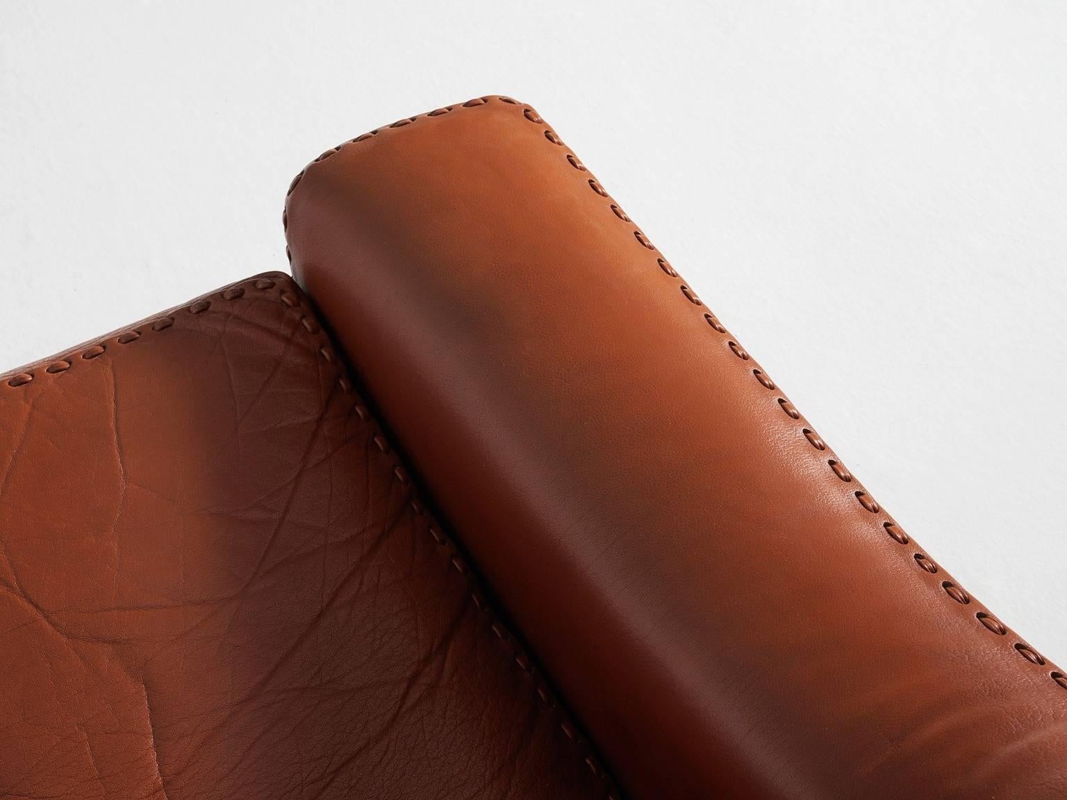 Pair of Scandinavian Lounge Chairs in Cognac Leather 1