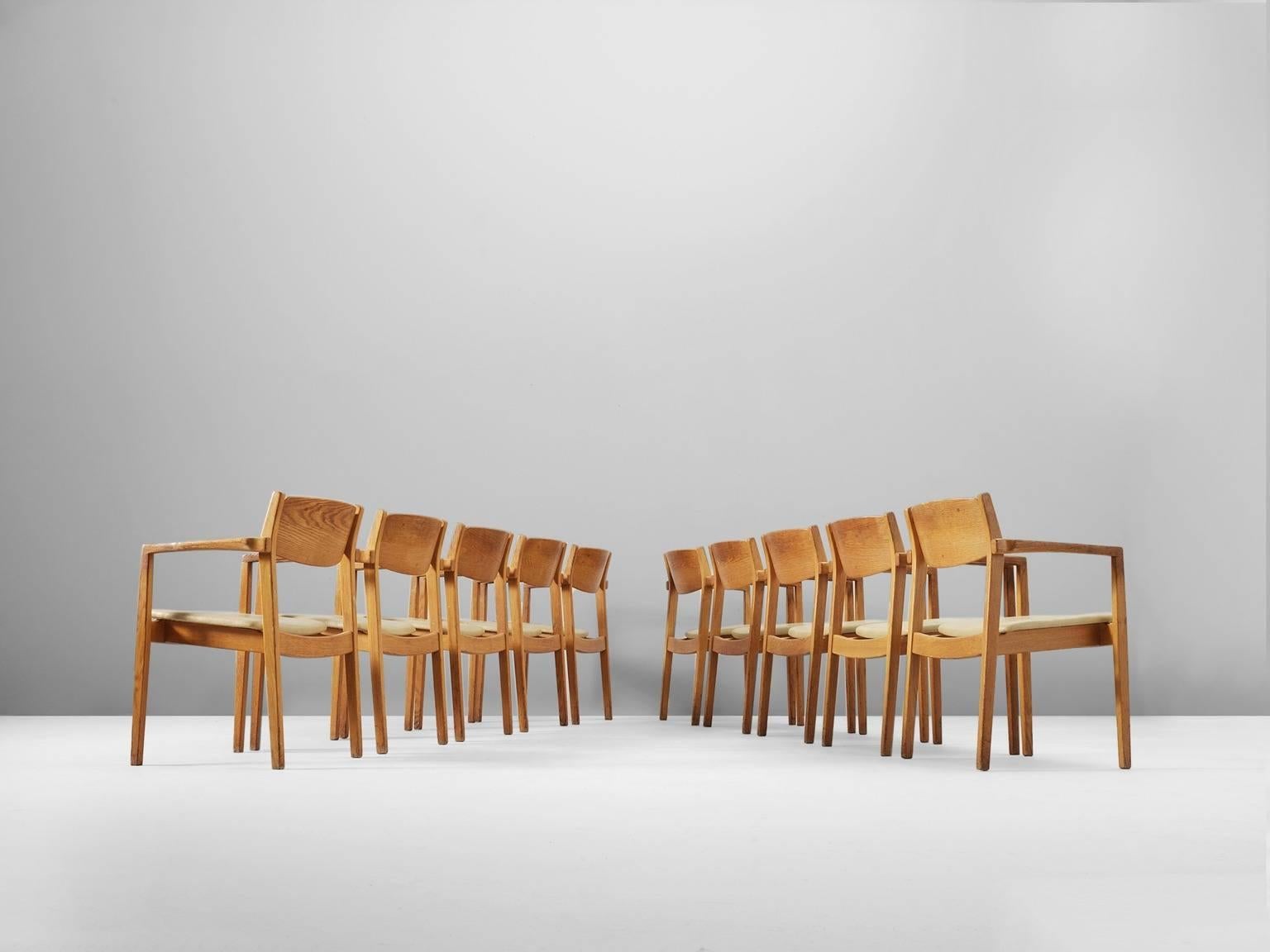 Scandinavian Modern Set of Ten Dining Room Chairs in Solid Oak 