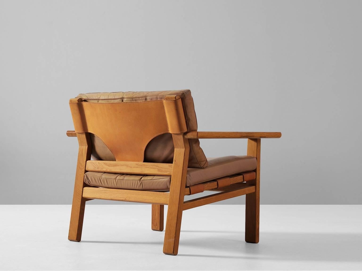 Scandinavian Modern Kurt Østervig Armchair in Oak and Leather for K.P. Møbler