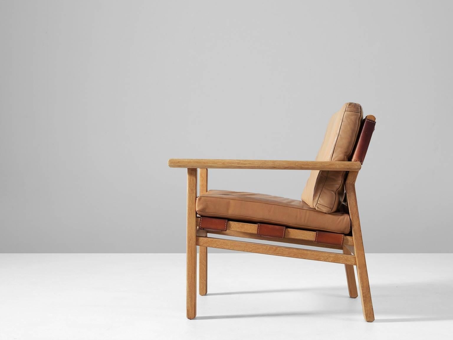 Danish Kurt Ostervig Armchair in Oak and Leather for K.P. Møbler