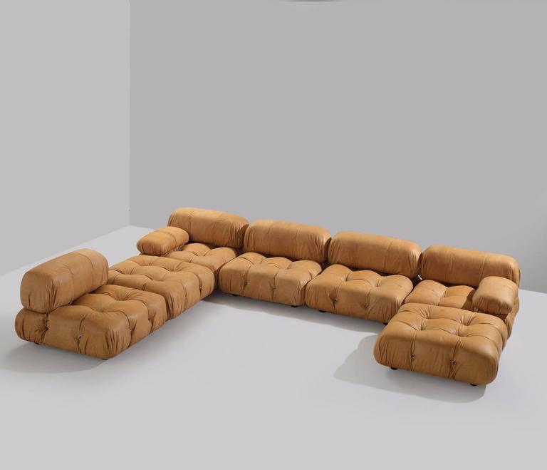 Mario Bellini Reupholstered Camaleonda Sectional Sofa In Cognac Leather