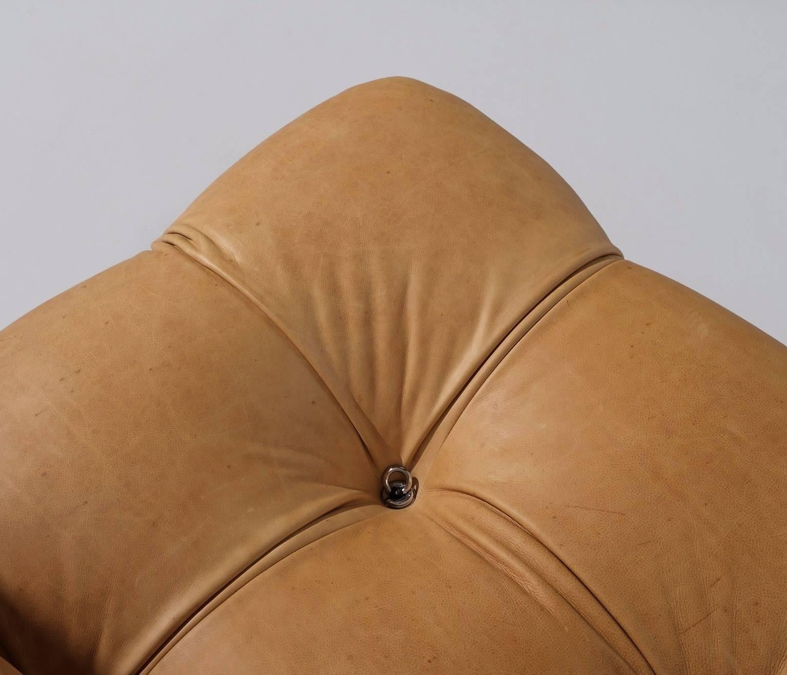 Mid-Century Modern Mario Bellini Reupholstered 'Camaleonda' Sectional Sofa in Cognac Leather