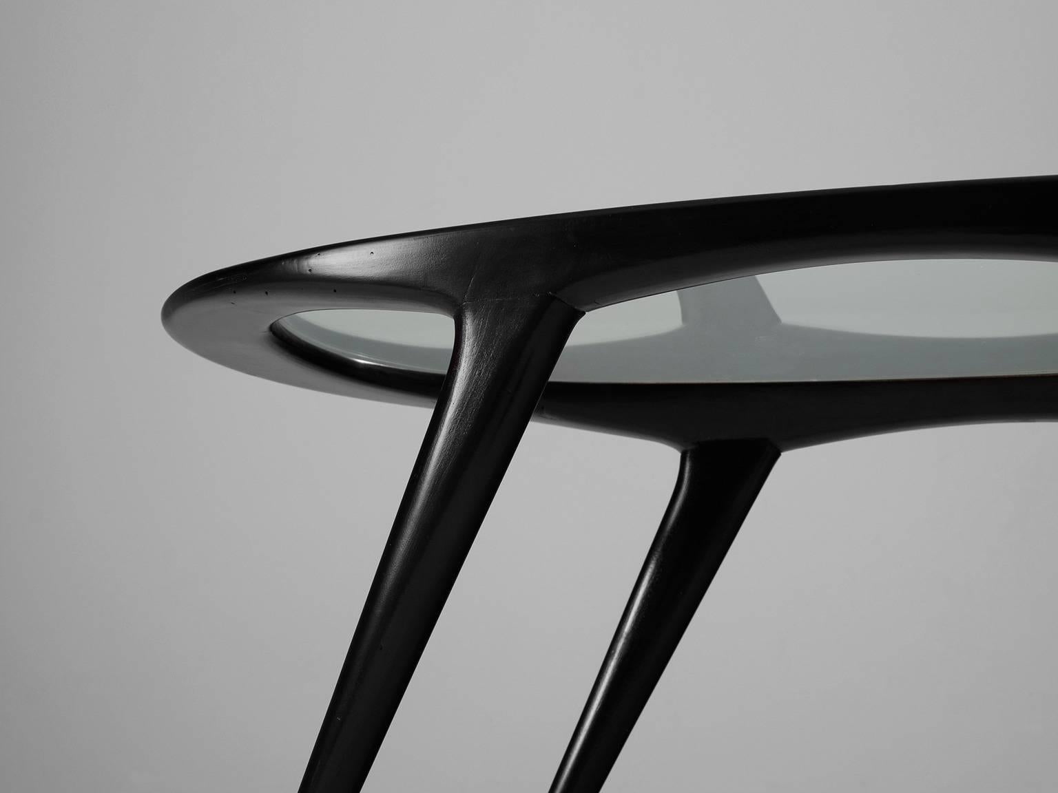 Black Ebonized Cocktail Table with Oval Glass Top  In Good Condition In Waalwijk, NL