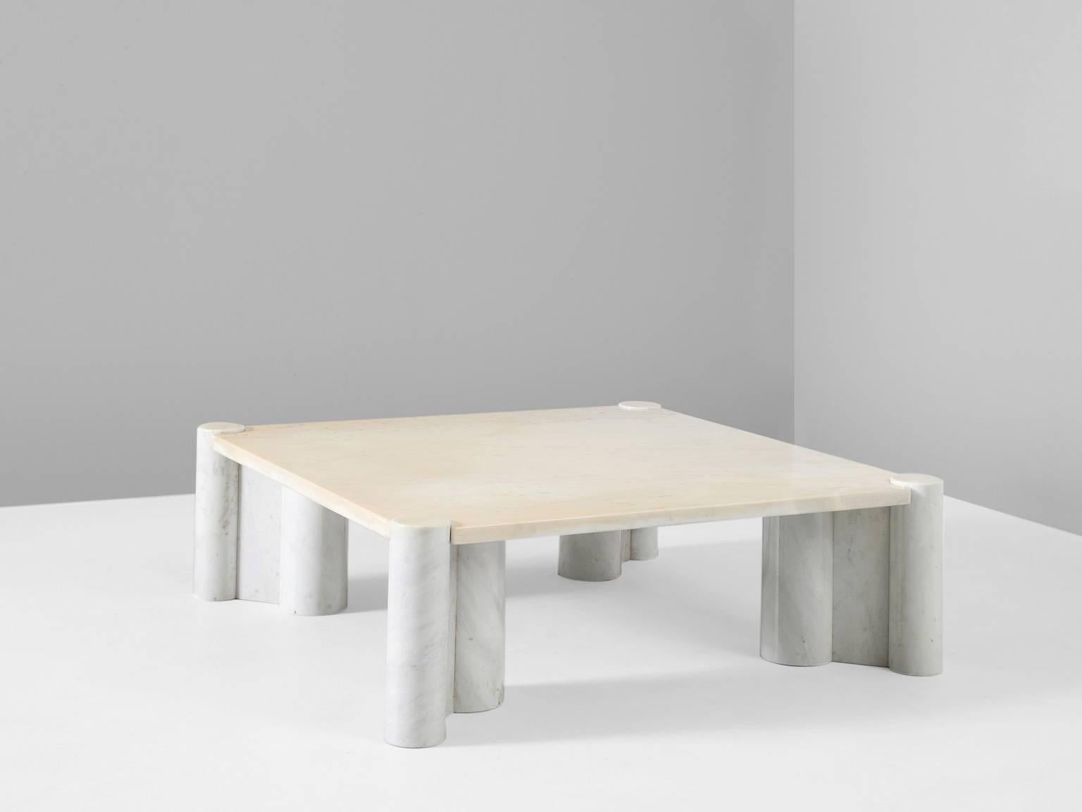 Coffee-table 'Jumbo,' in Carrara marble, designed by Gae Aulenti for Knoll International, United States 1965. 

Marble coffee table by Italian architect and designer Gae Aulenti. Square table top with four cluster legs. This cocktail table is