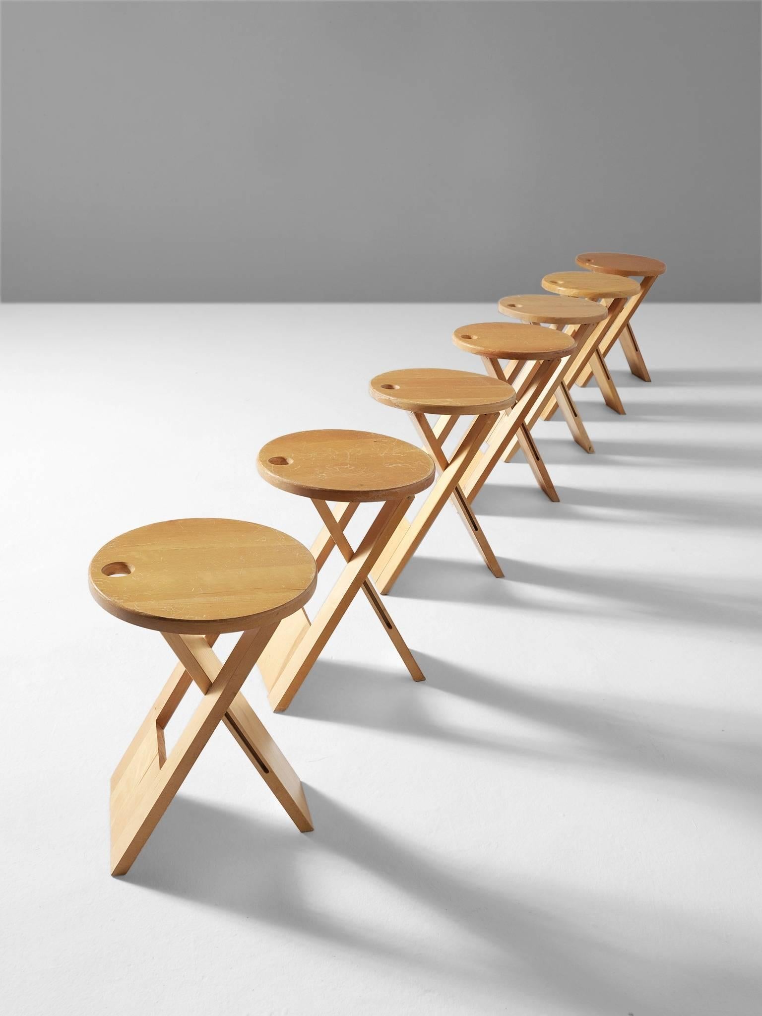 French Roger Tallon Set of Four TS Stools in Maple