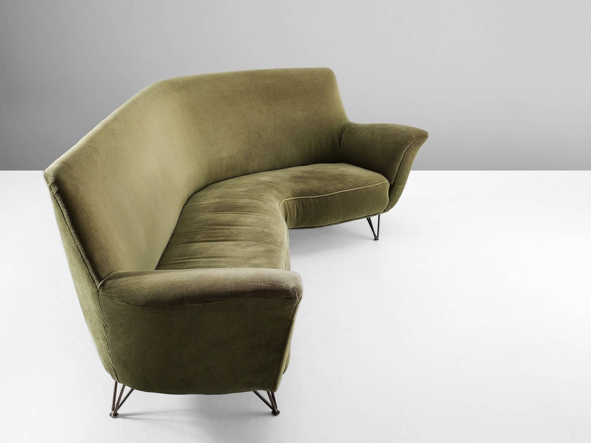 Mid-Century Modern Ico Parisi Large Curved Sofa in Green Velvet
