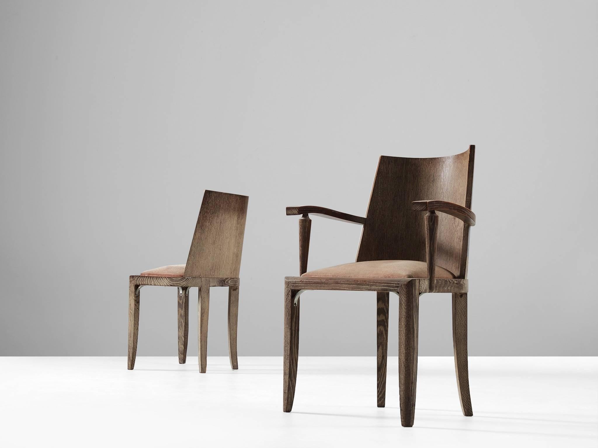 De Coene Set of Six Dining Chairs and Two Armchairs in Cerused Oak In Good Condition In Waalwijk, NL