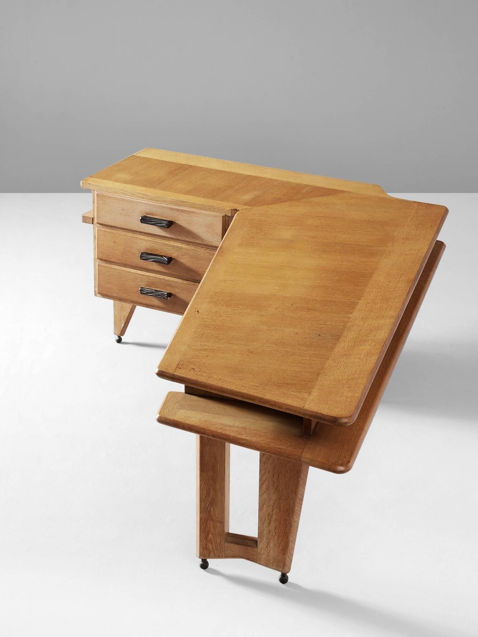 French Guillerme & Chambron Desk and Return in Solid Oak 